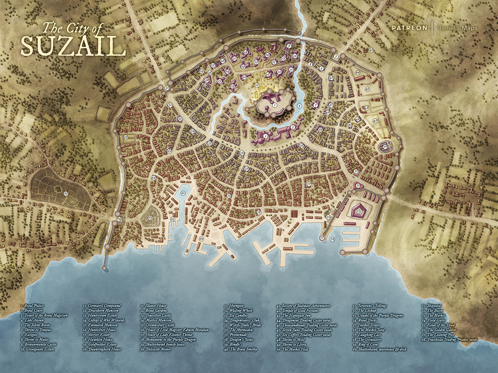 Map of Suzail - Cormyr - Forgotten Realms -  copyright danielsmaps